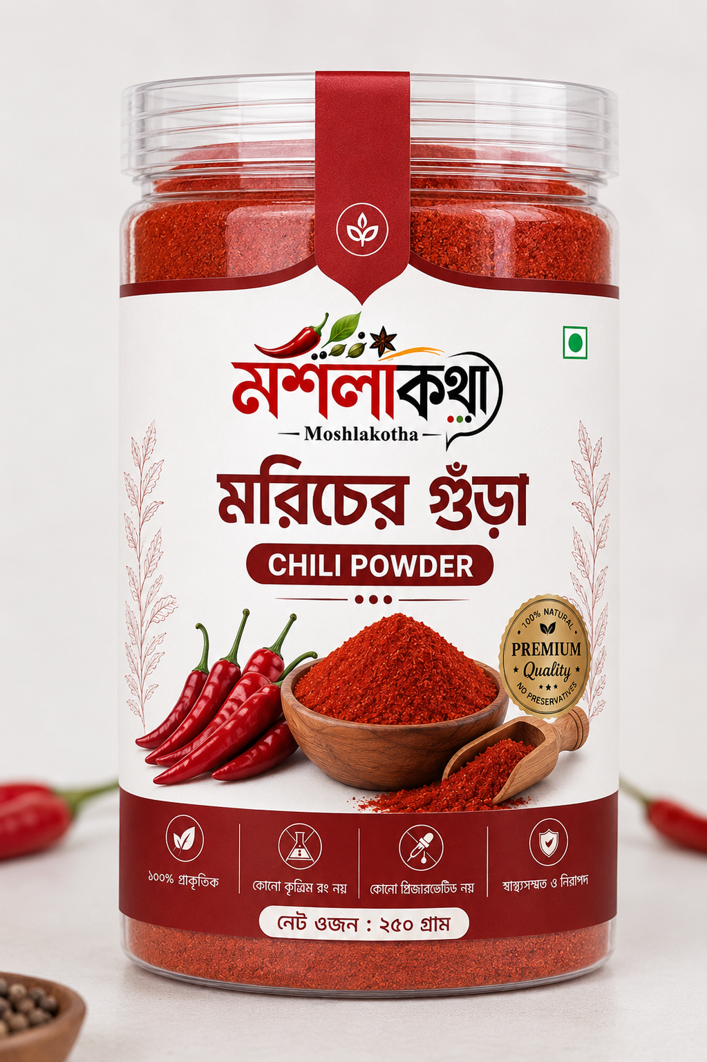 মরিচ মশলাকথা খাঁটি মরিচের গুঁড়া ২৫০ গ্রাম জার | ১০০% প্রাকৃতিক Chili Powder